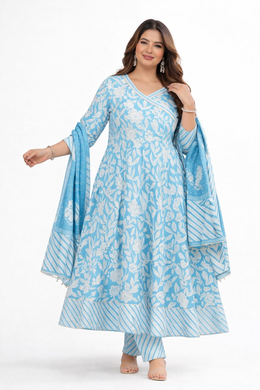 Sky Blue Floral Wrap Style Anarkali