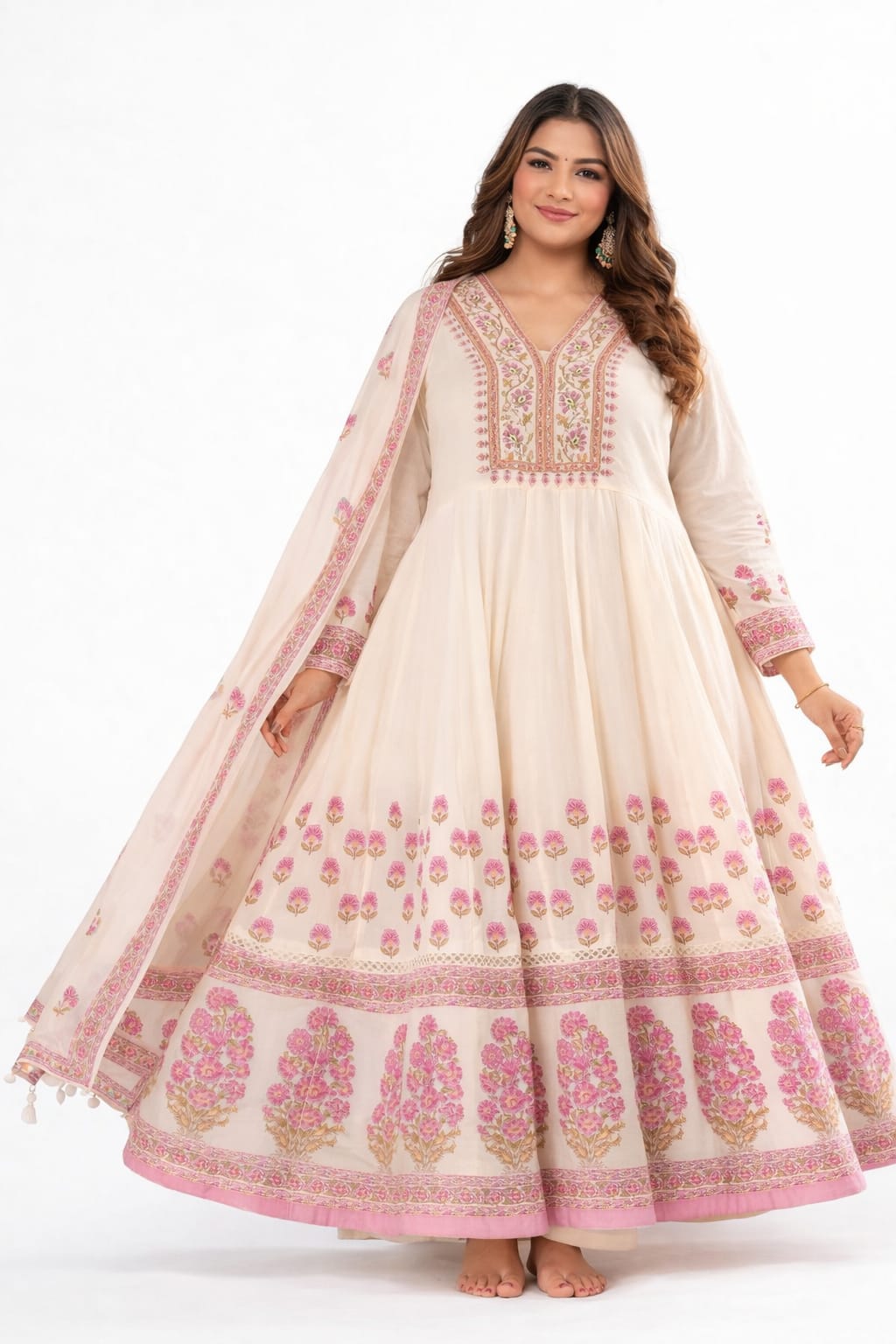 Ivory Floral Mul Cotton Anarkali