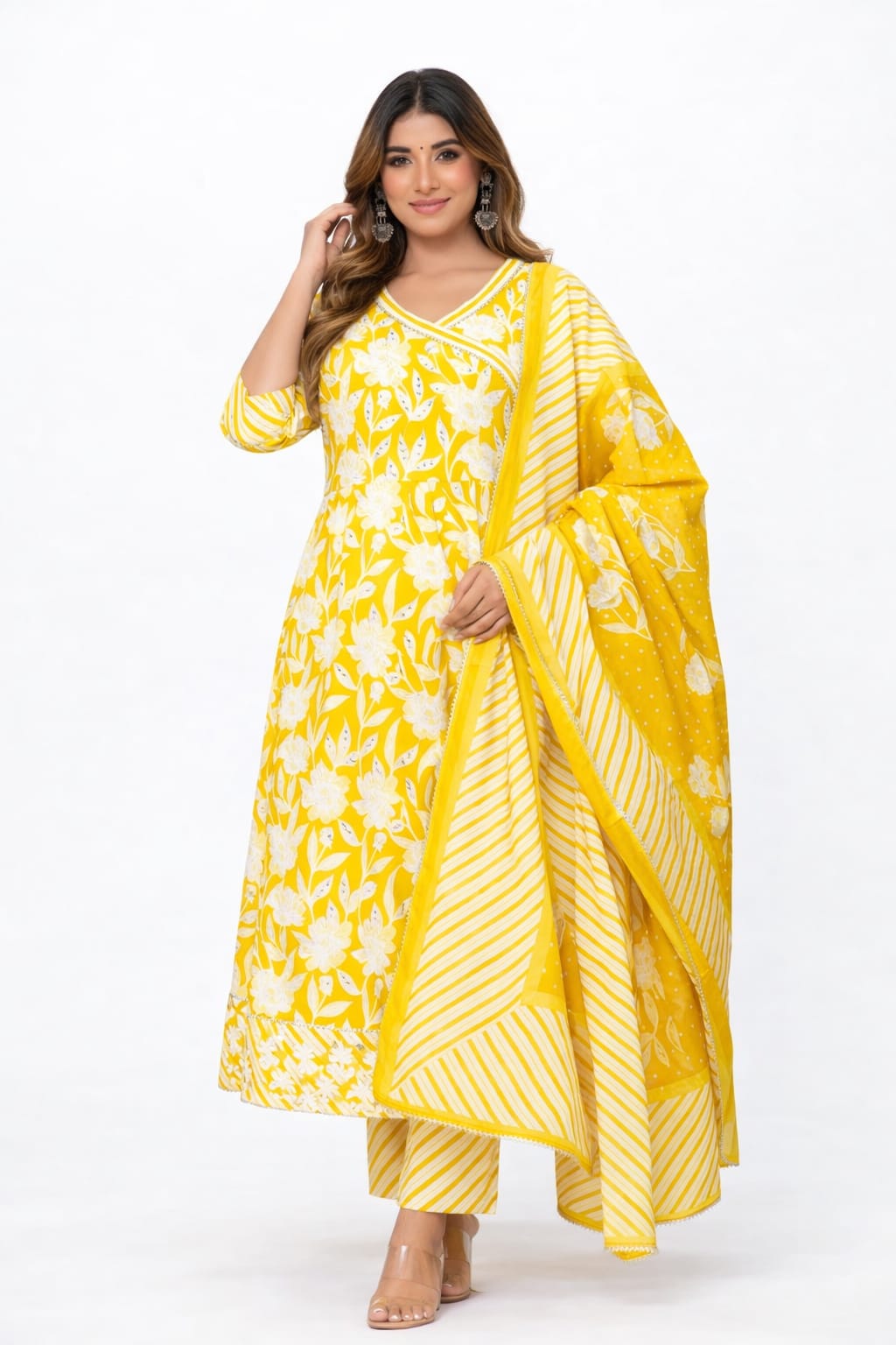 Yellow Floral Wrap Style Anarkali