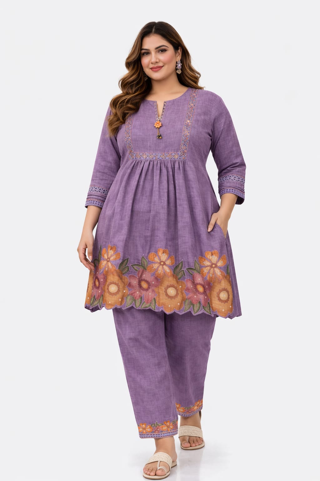 Dusty Purple Floral Embroidered Co-ord Set