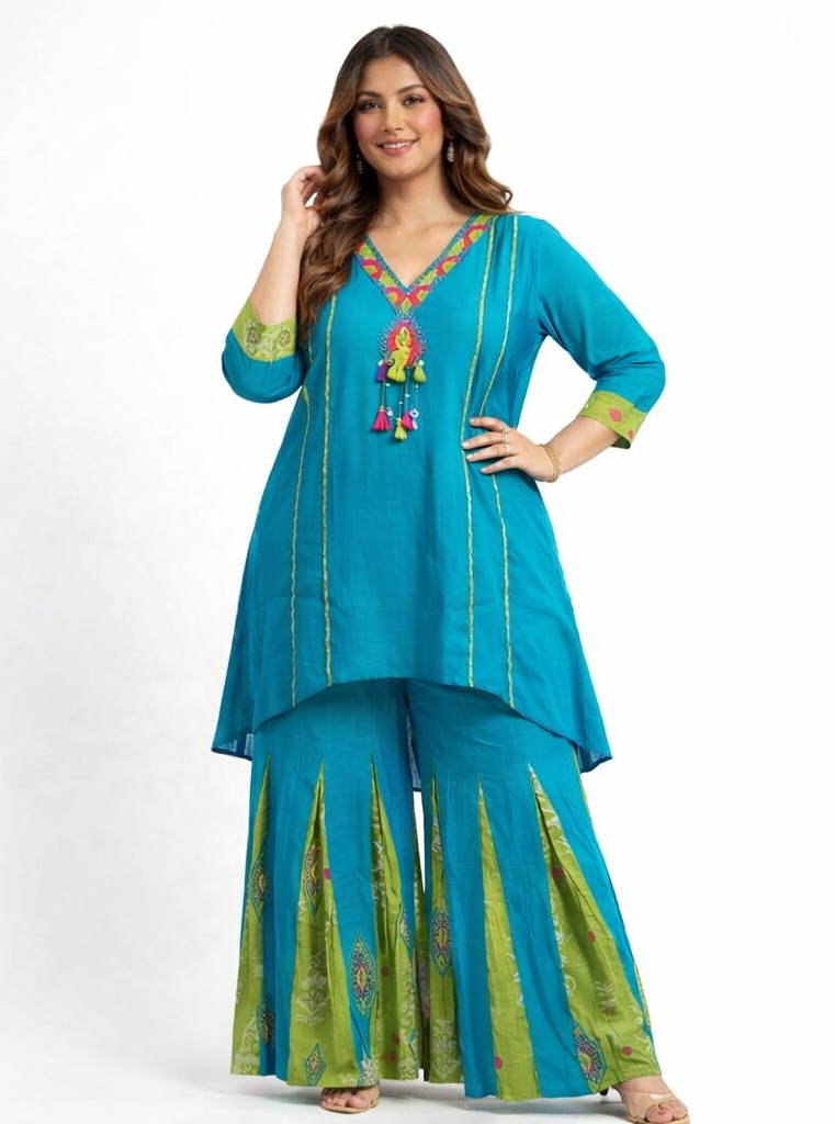 Teal & Lime Green Ethnic Co-ord Set