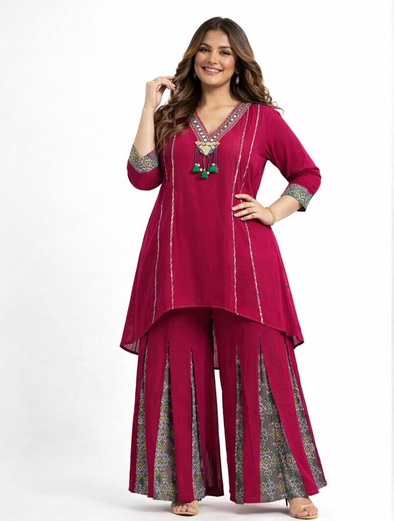Magenta Ethnic Embroidered Co-ord Set