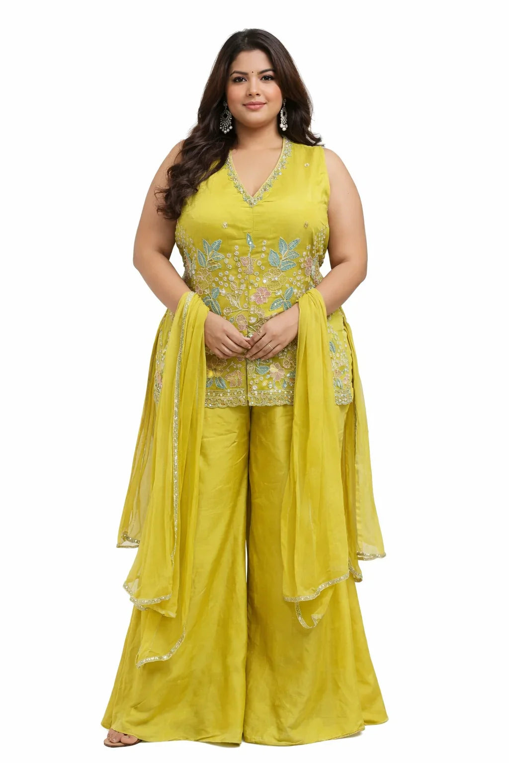 Lime Yellow Halter Neck Sharara Set