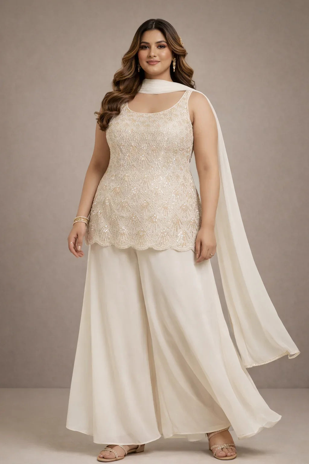 White Embellished Sharara Set