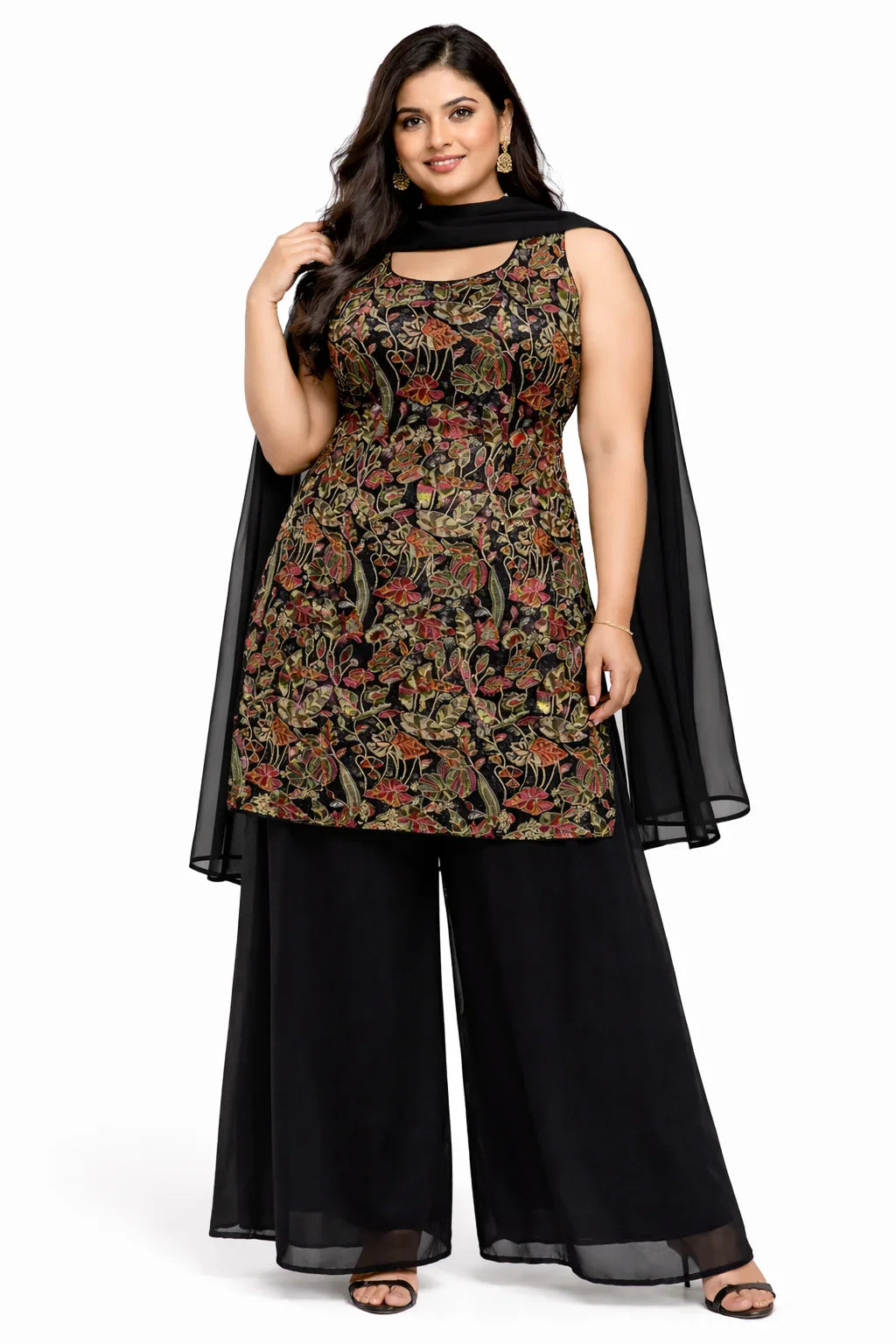 Black Multicolour Sequence Sharara Set