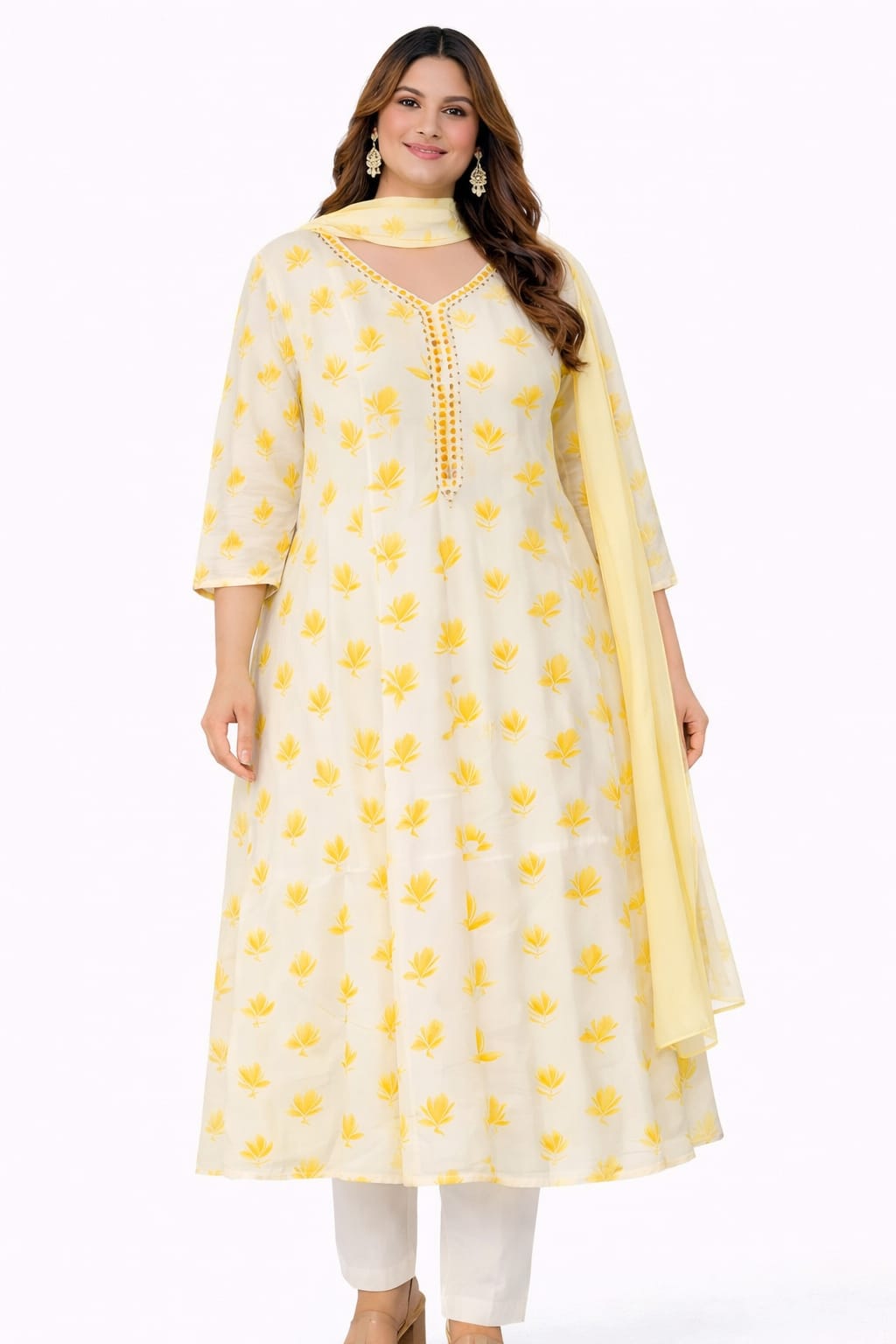 Yellow Botanical Mul Cotton Anarkali