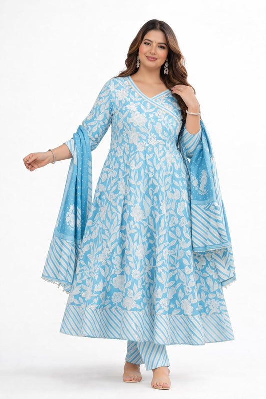 Sky Blue Floral Wrap Style Anarkali