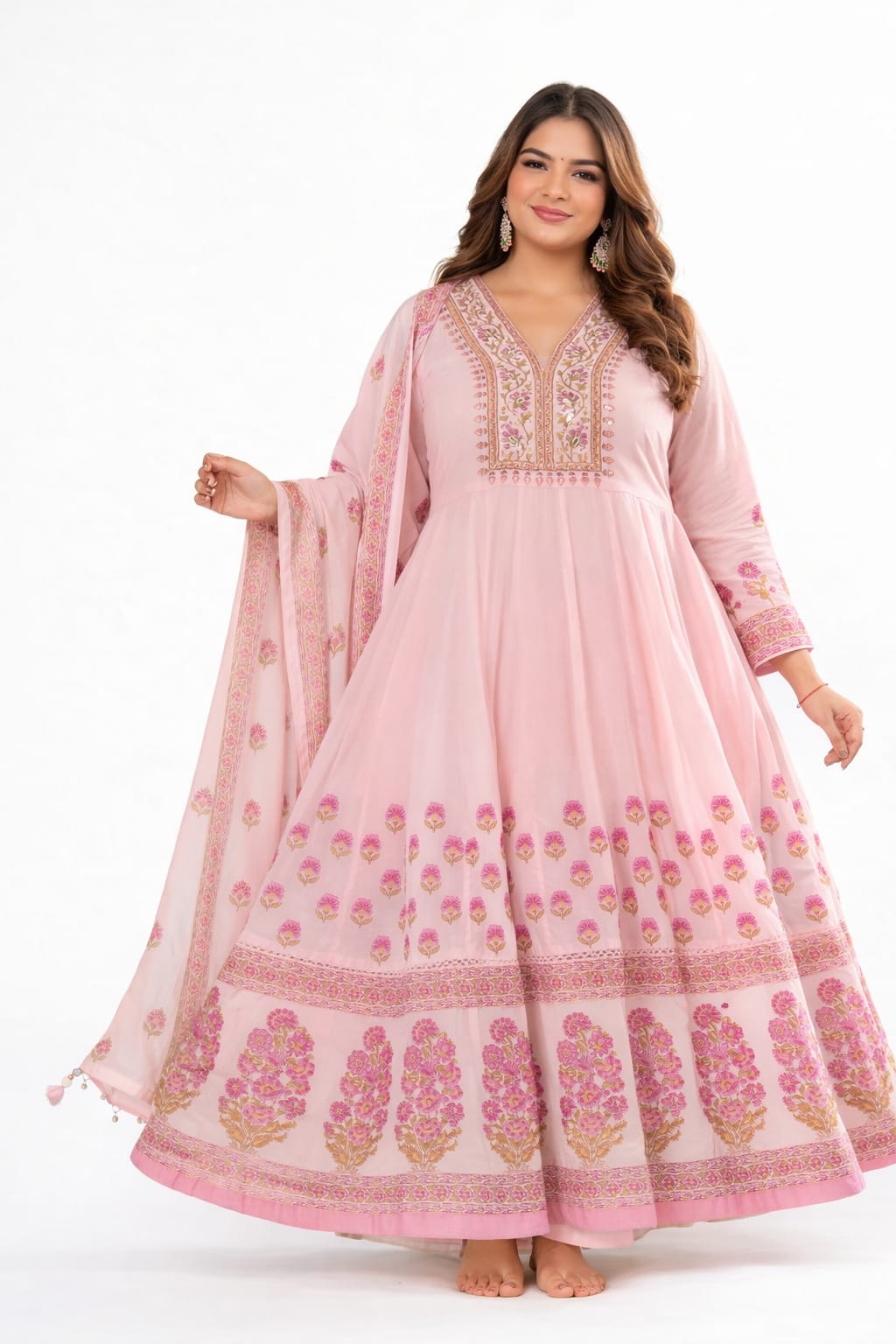 Pink Floral Mul Cotton Anarkali