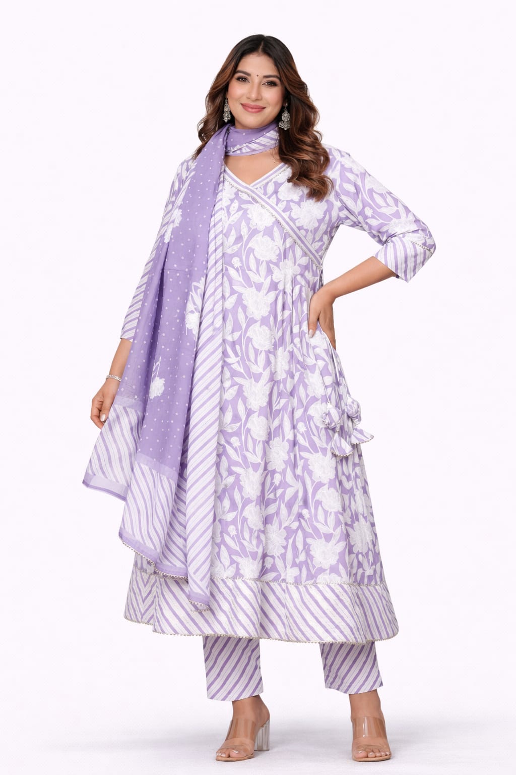 Lavender Floral Wrap Style Anarkali