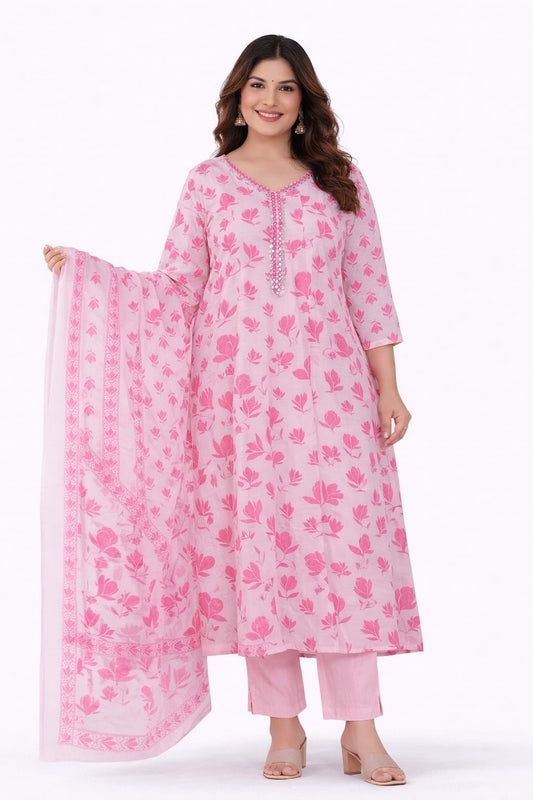 Pink Botanical Mul Cotton Anarkali