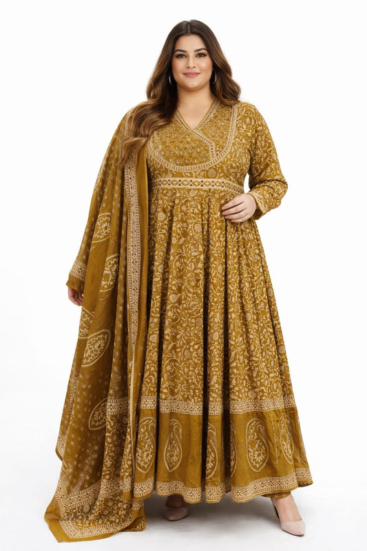 Olive Gold Wrap Style Anarkali