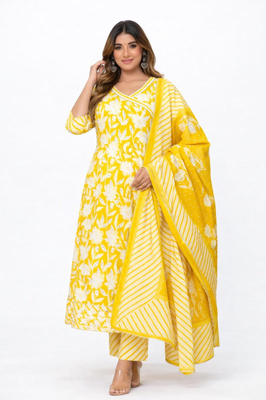Yellow Floral Wrap Style Anarkali