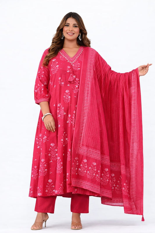 Hot Pink Block Print Anarkali
