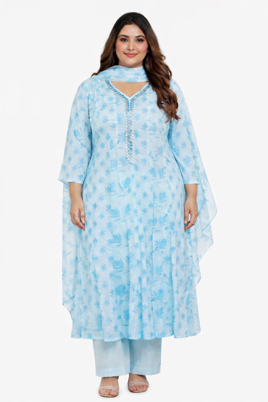 Sky Blue Botanical Mul Cotton Anarkali