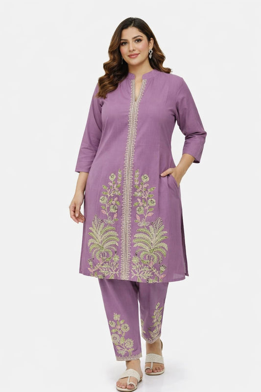 Mauve Floral Embroidered Co-ord Set