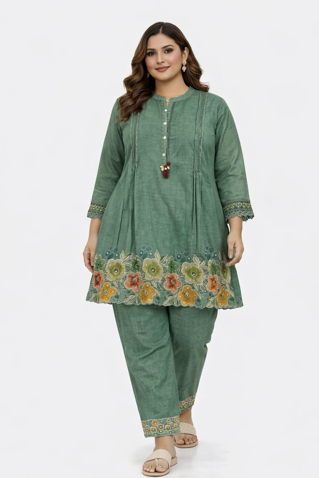 Sage Green Floral Embroidered Co-ord Set