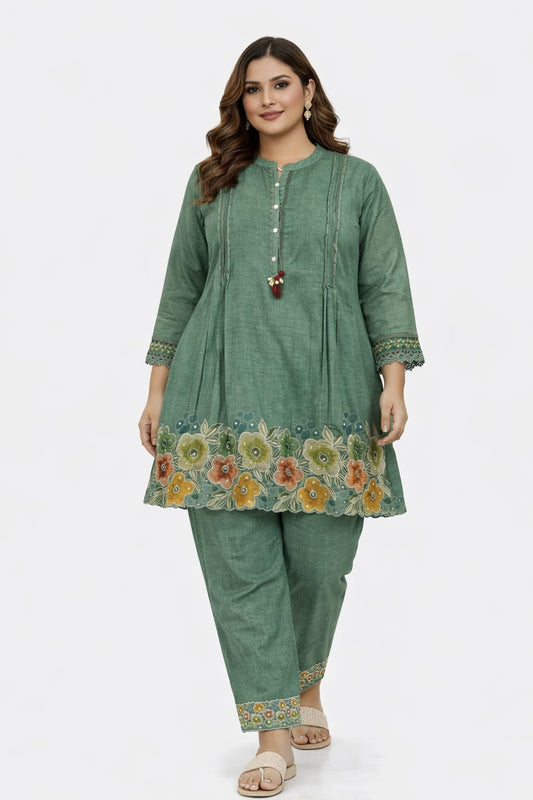 Sage Green Floral Embroidered Co-ord Set