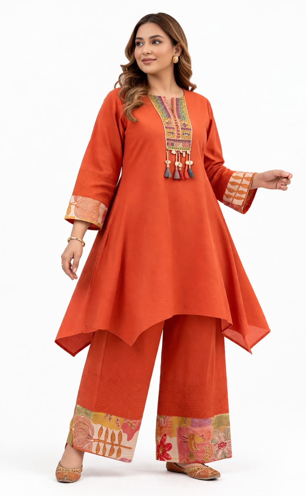 Rust Orange Ethnic Embroidered Co-ord Set