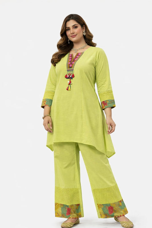 Lime Green Ethnic Embroidered Co-ord Set