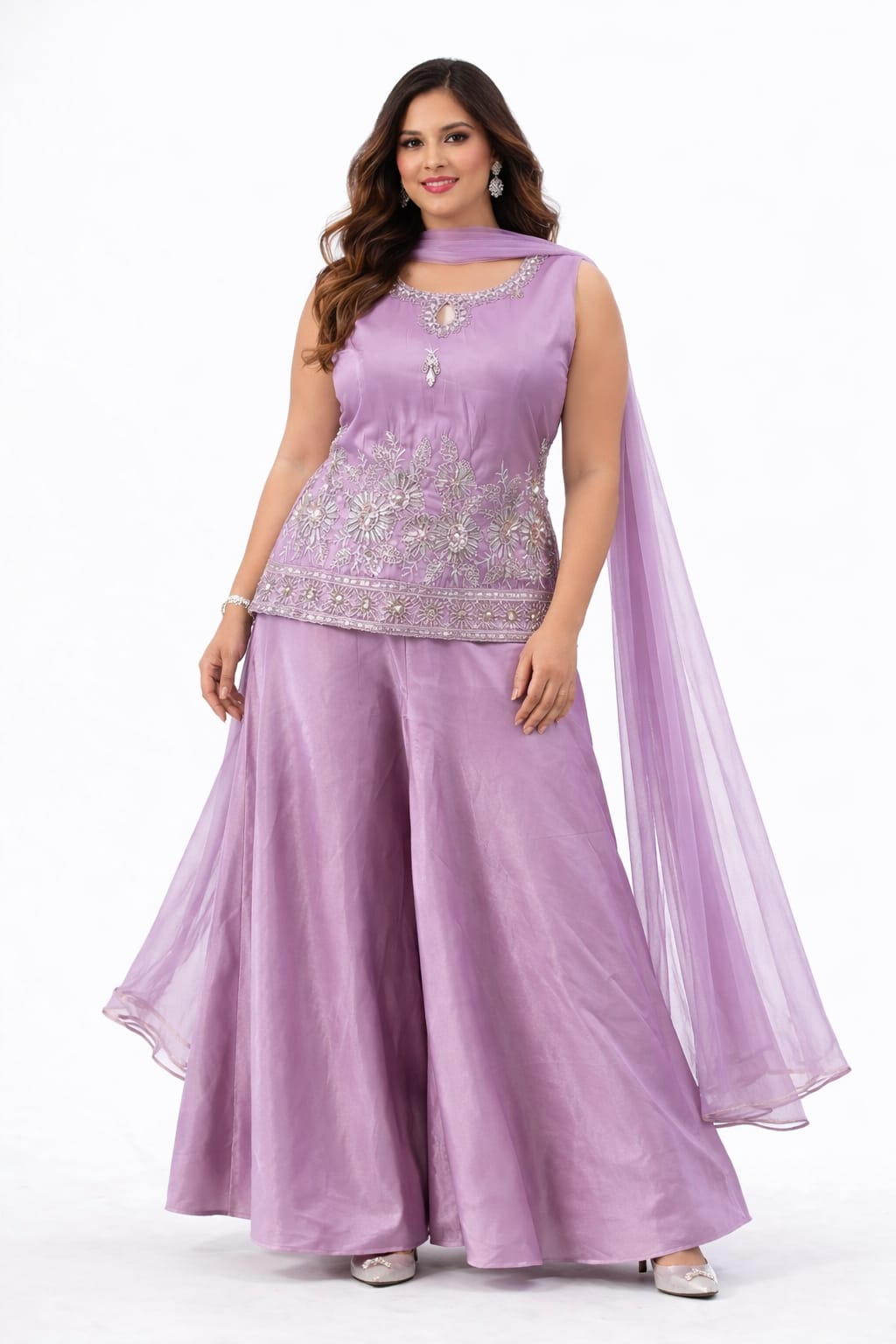 Lilac Pearl & Sequin Embroidered Sharara Set