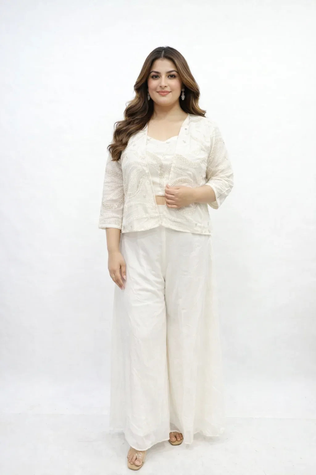 White Sali Work Jacket Sharara Set