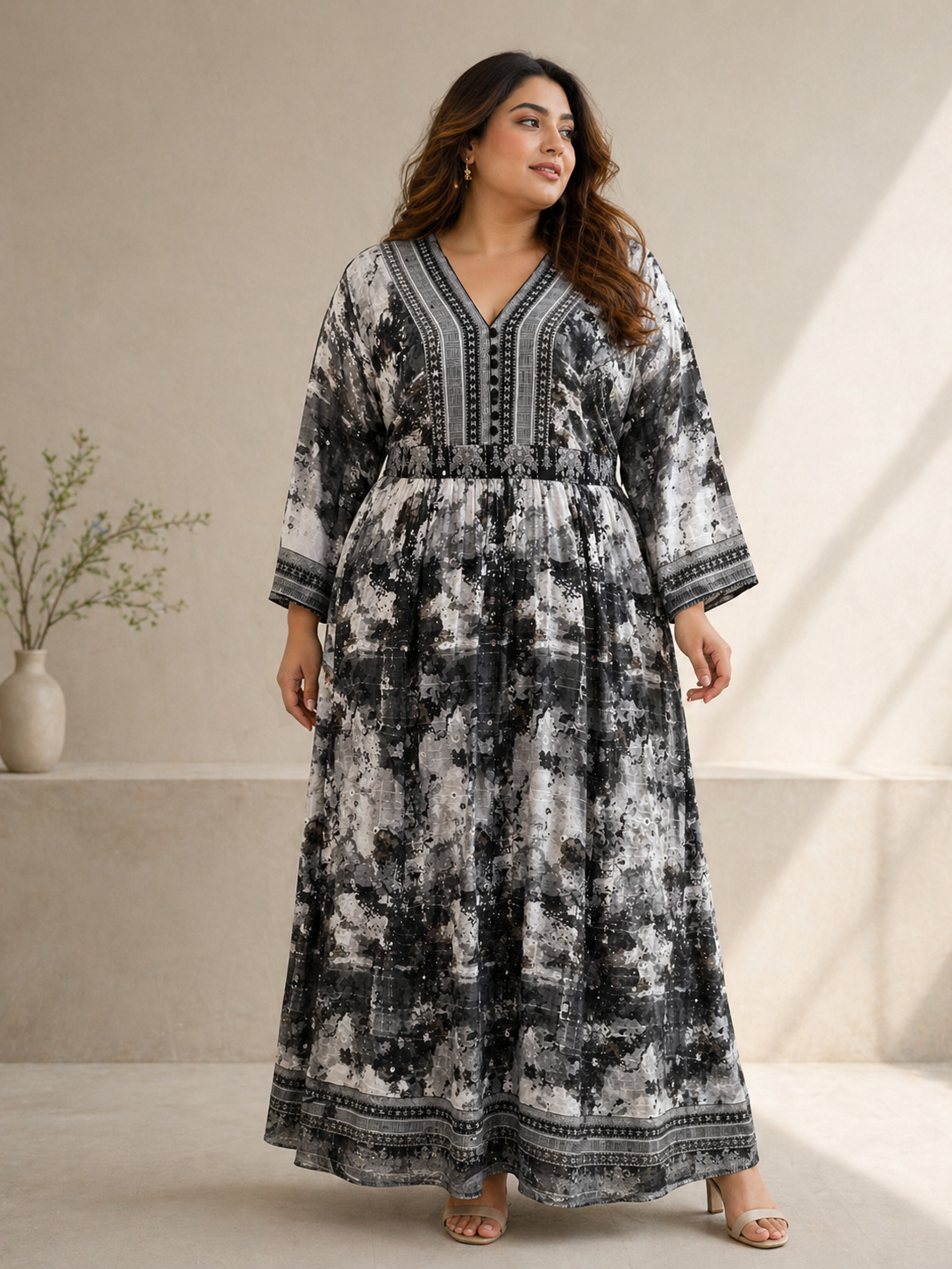 Onyx Abstract Printed Maxi Dress