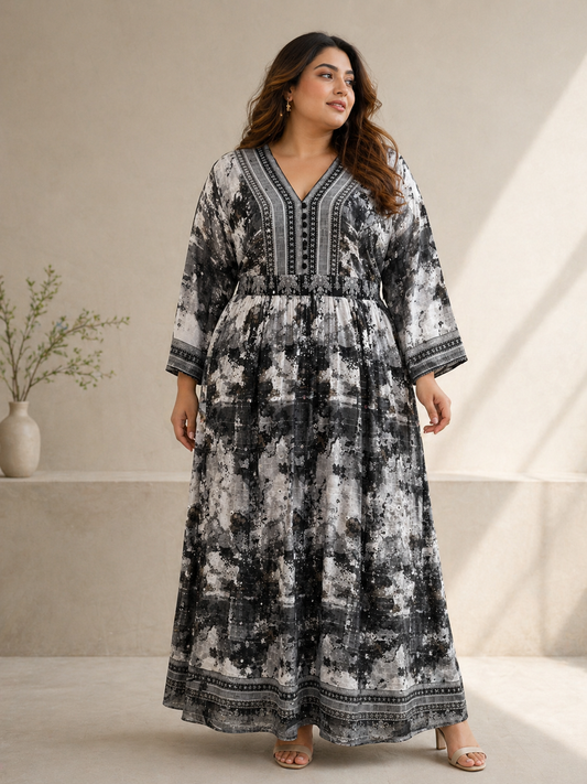 Onyx Abstract Printed Maxi Dress