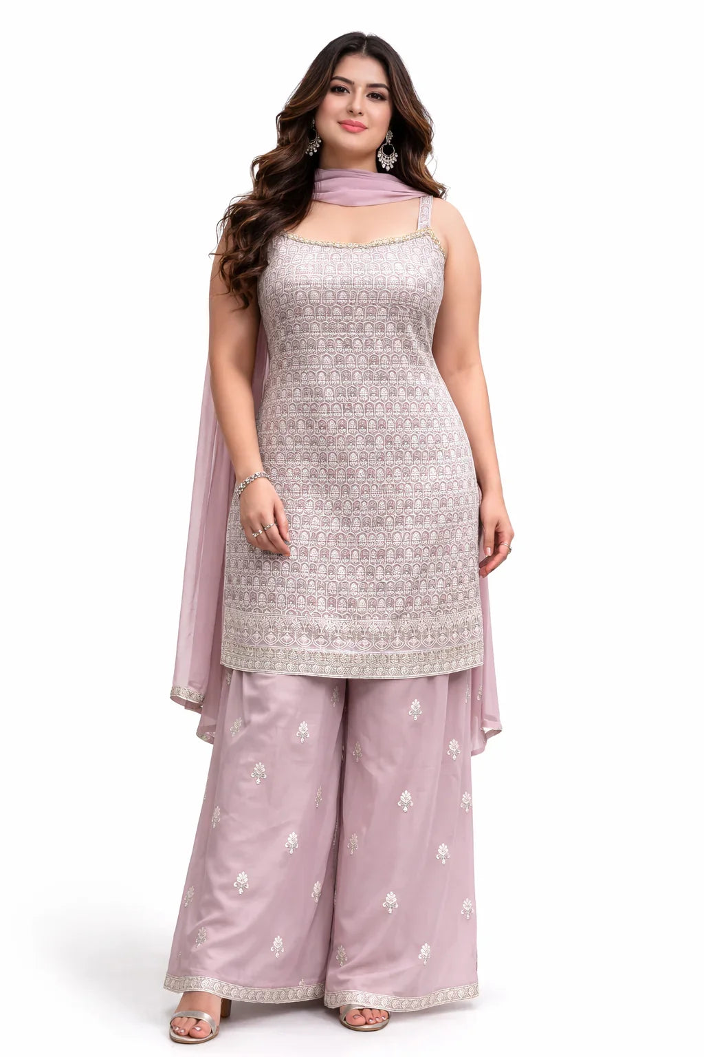 Lavender Embroidered Sharara Set