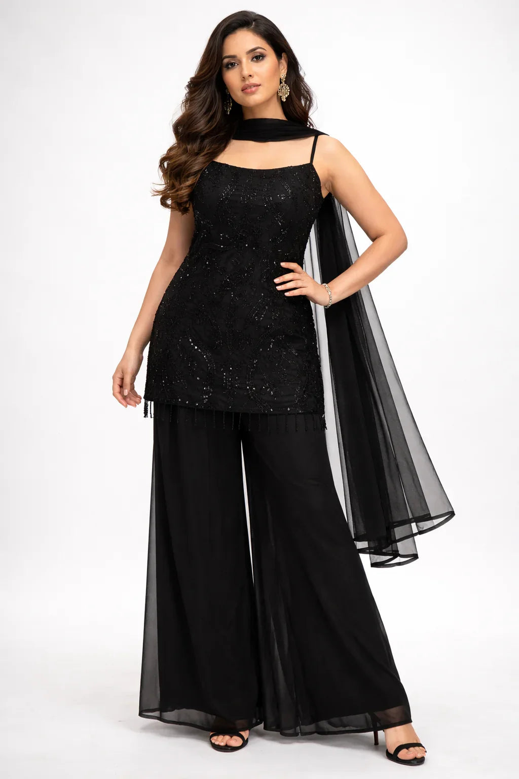 Black Sali Work Sharara Set