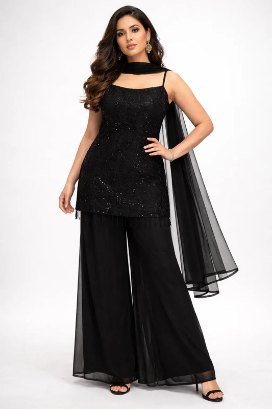 Black Sali Work Sharara Set