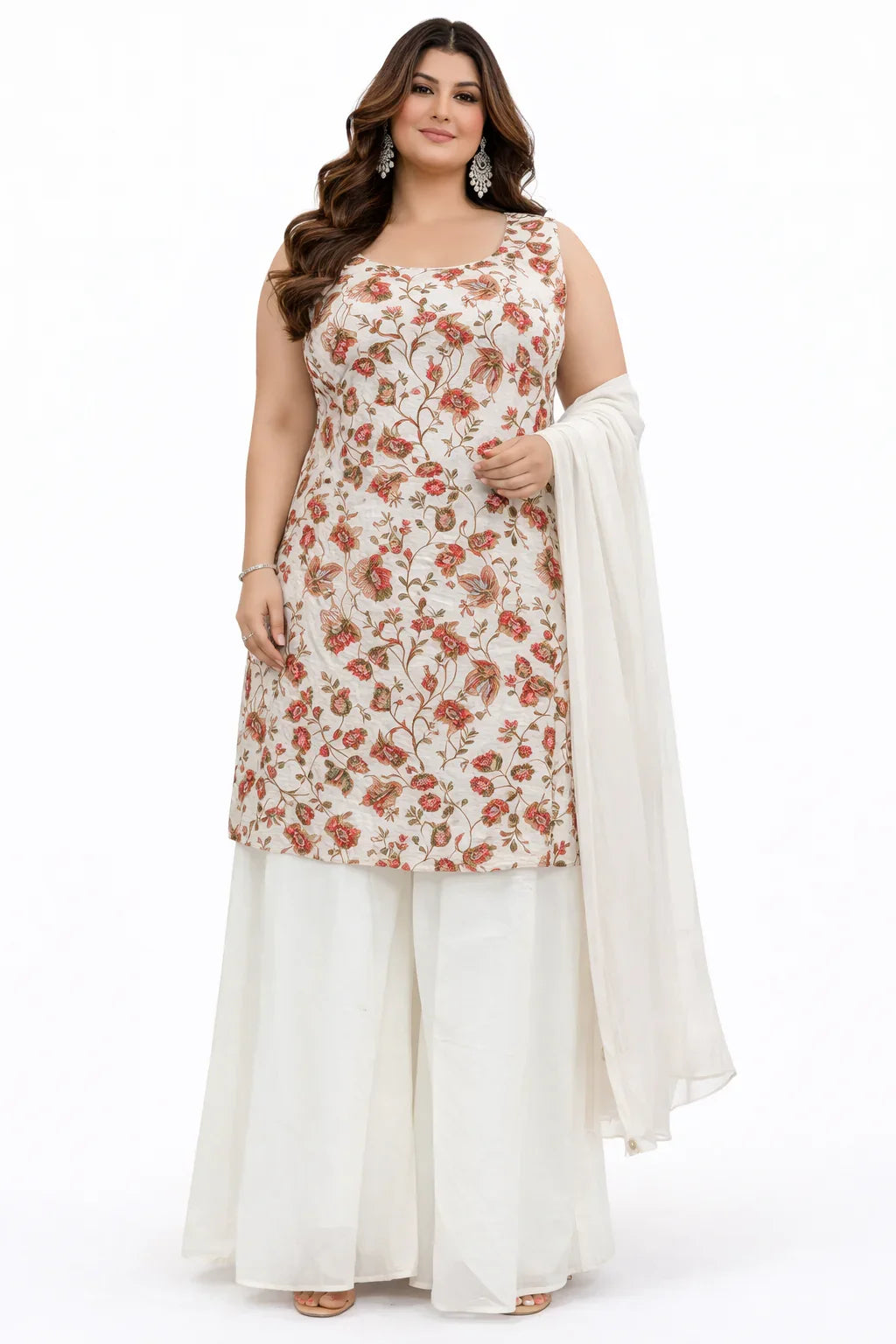 White Floral Sequence Work Sharara  Set