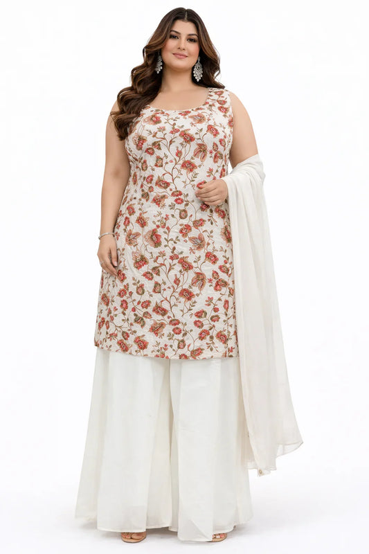 White Floral Sequence Work Sharara  Set
