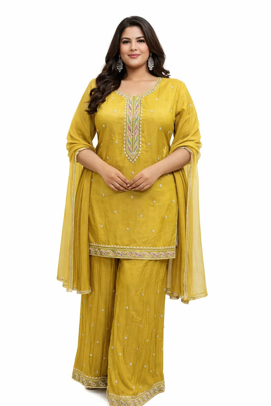 Mustard Embroidered Sharara Set