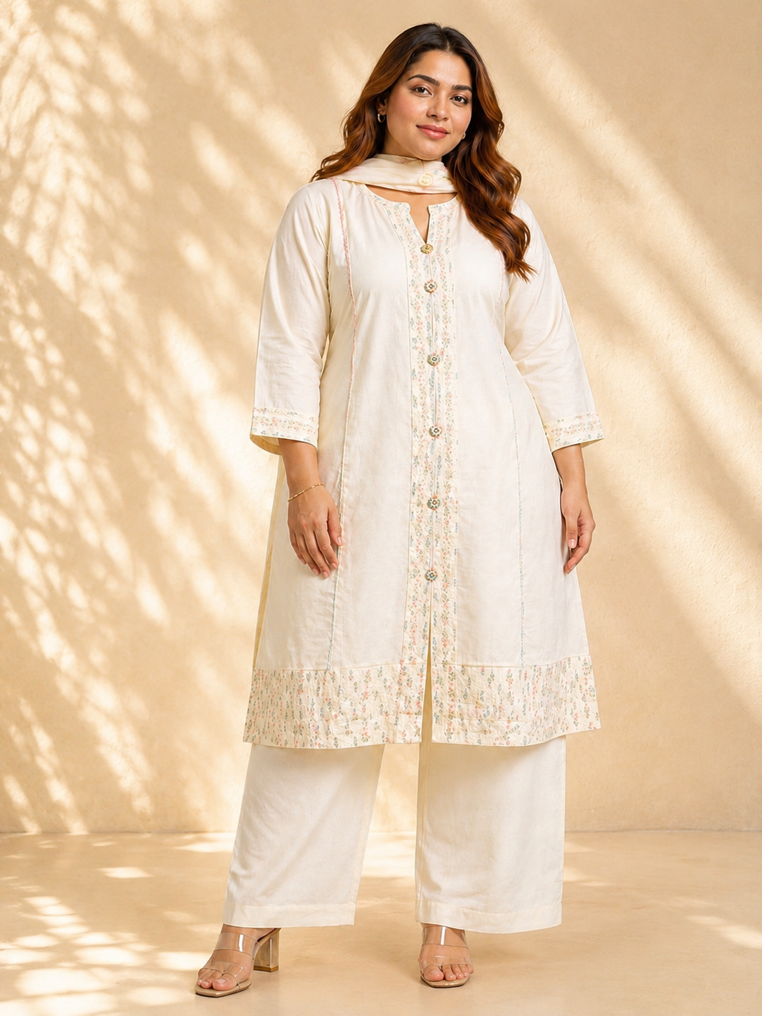 Off-White Embroidered Linen Suit