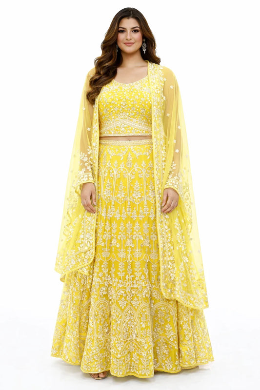 Yellow Chikankari Embroidered Lehenga Set