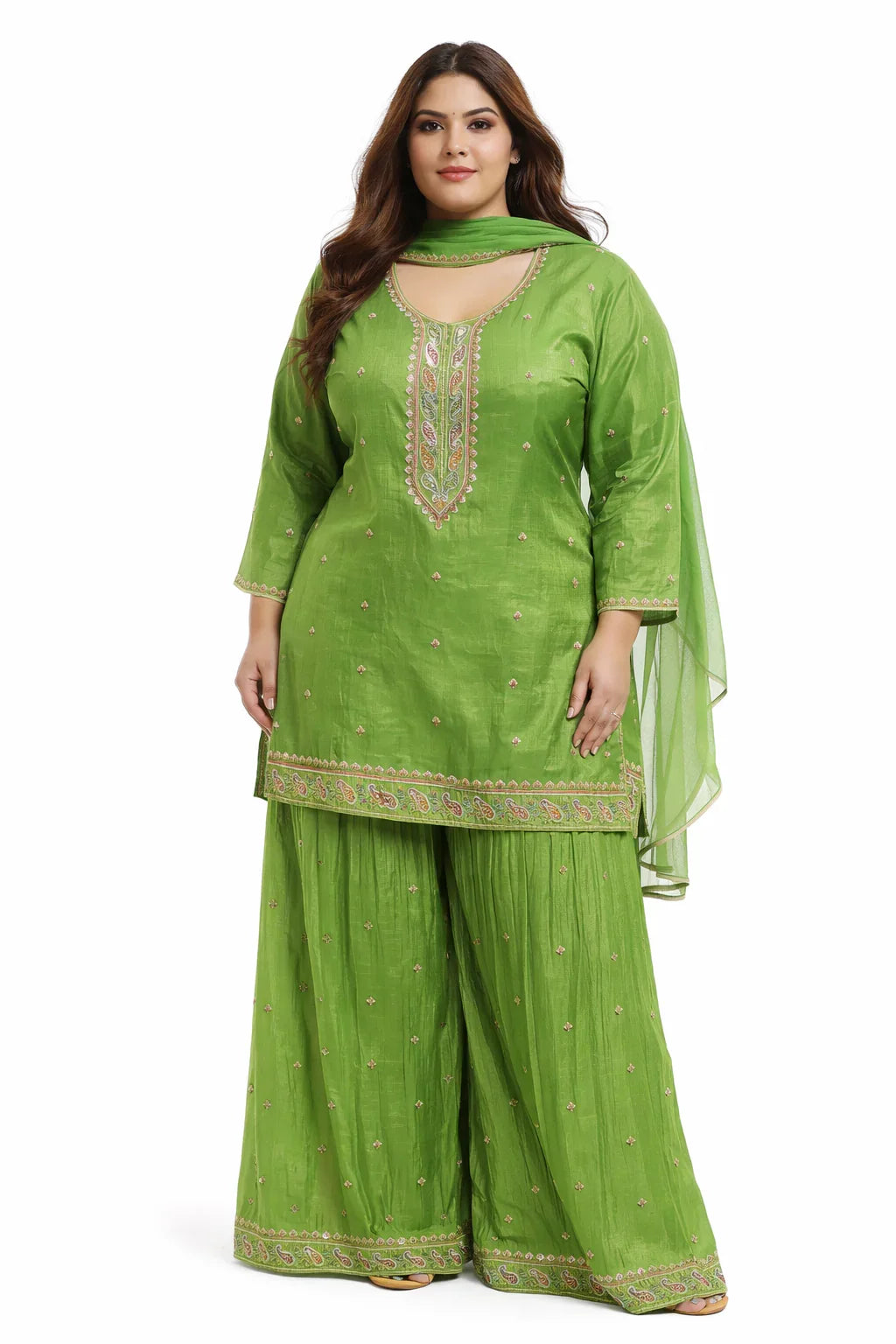 Parrot Green Embroidered Sharara Set