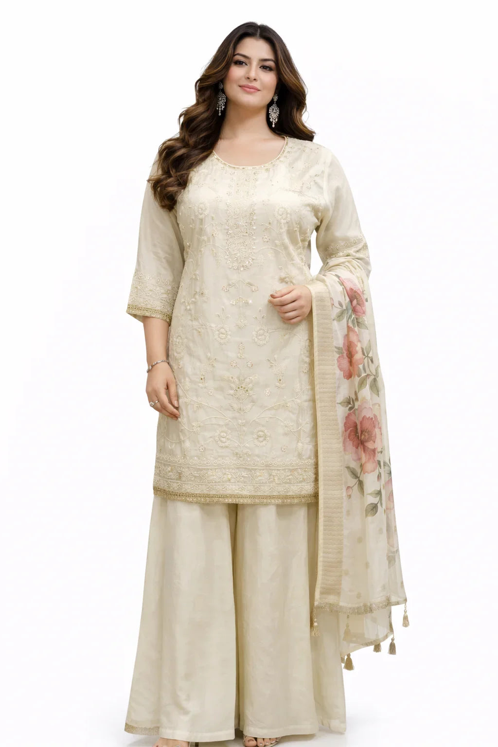 Ivory Embroidered Sharara Set