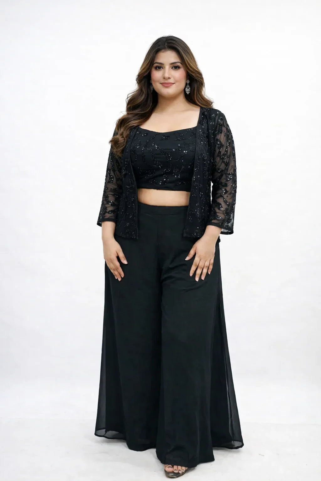 Black Sali Work Jacket Sharara Set