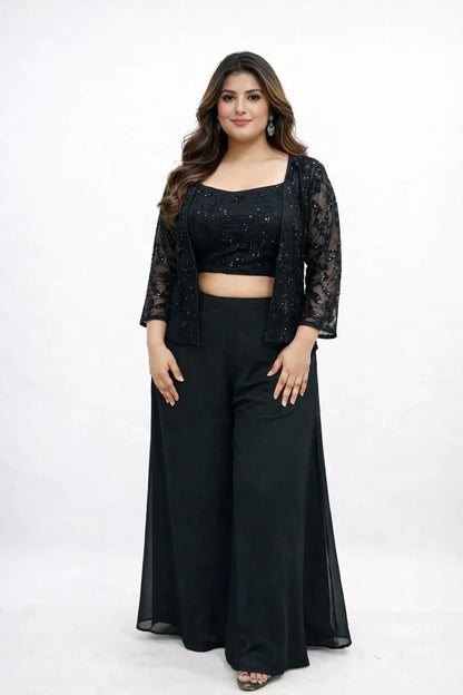 Black Sali Work Jacket Sharara Set