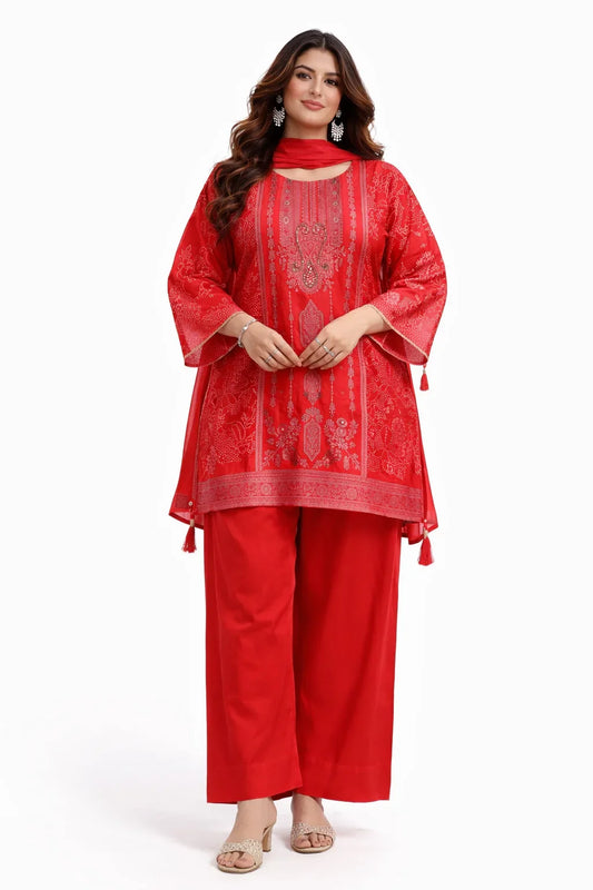 Pink Printed Silk Farsi Salwar Set