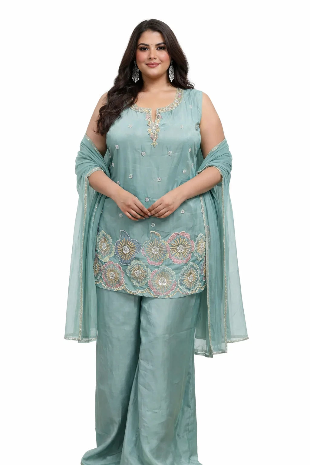 Sea Green Hand Embroidered Sharara Set