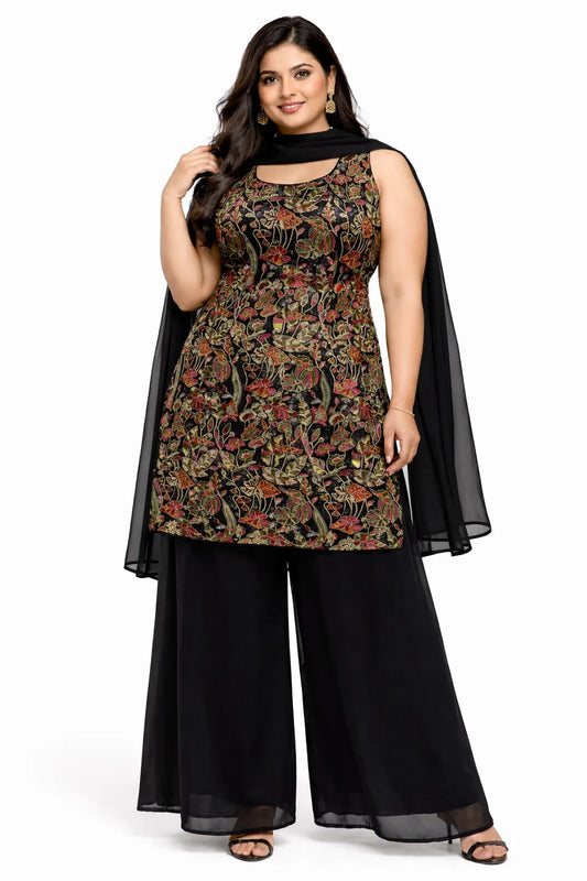 Black Multicolour Sequence Sharara Set