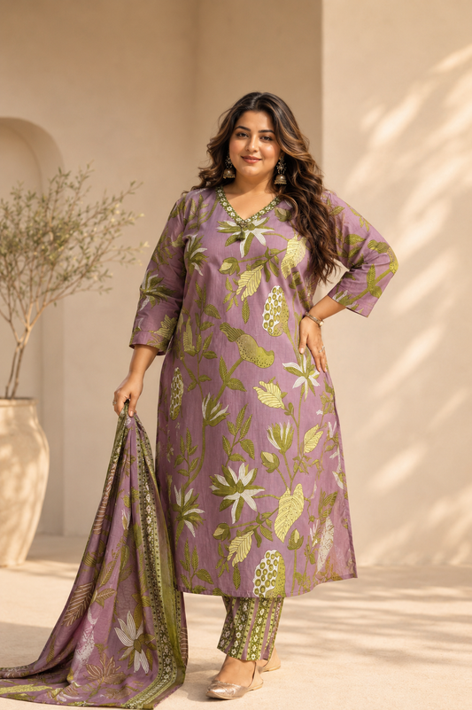 Mauve Botanical Printed Suit