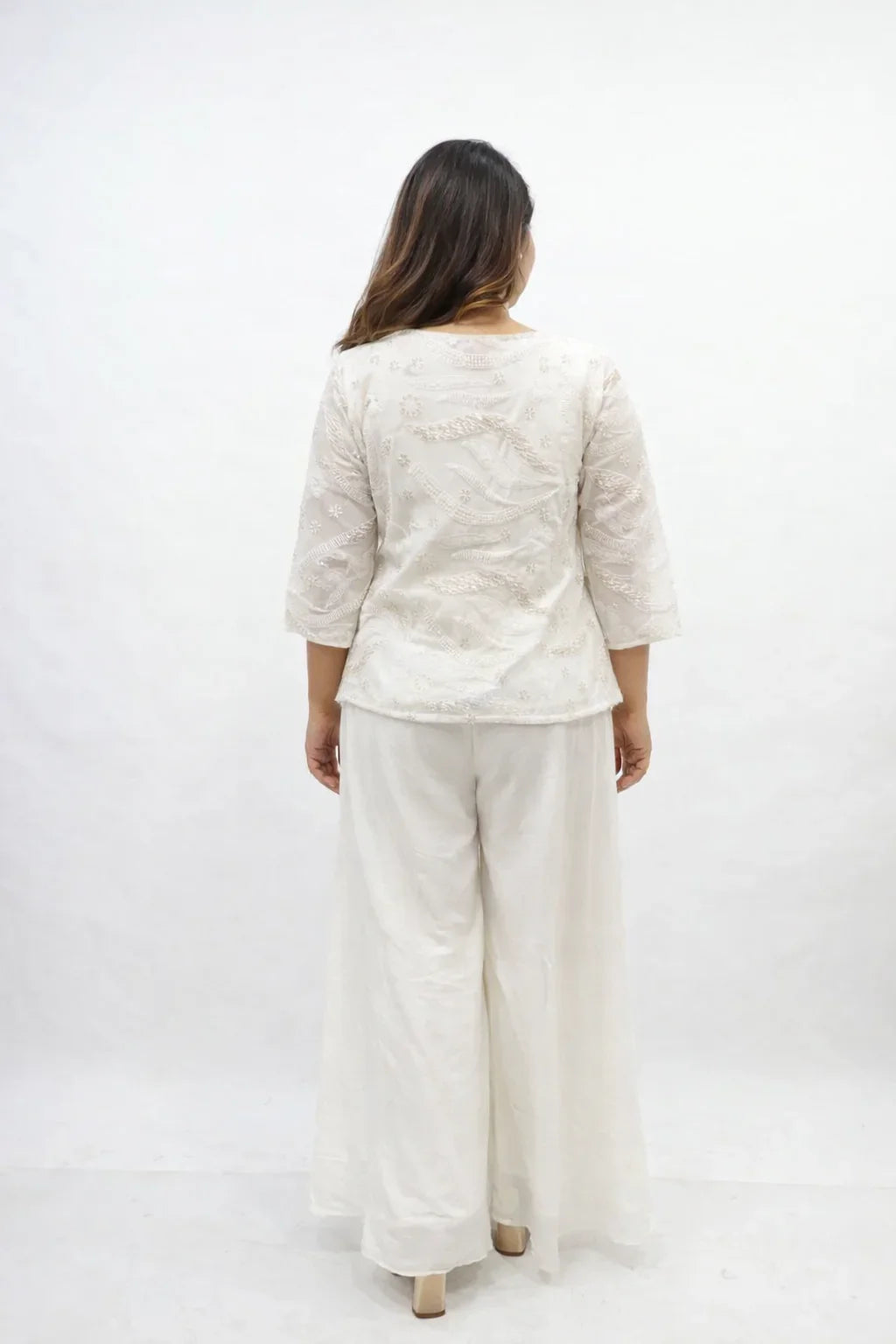 White Sali Work Jacket Sharara Set
