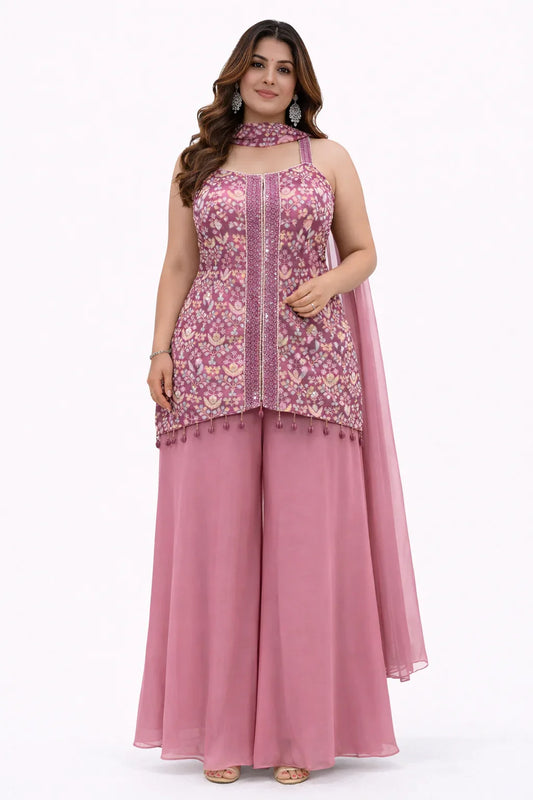 Pink Printed Strappy Neck Sharara Set