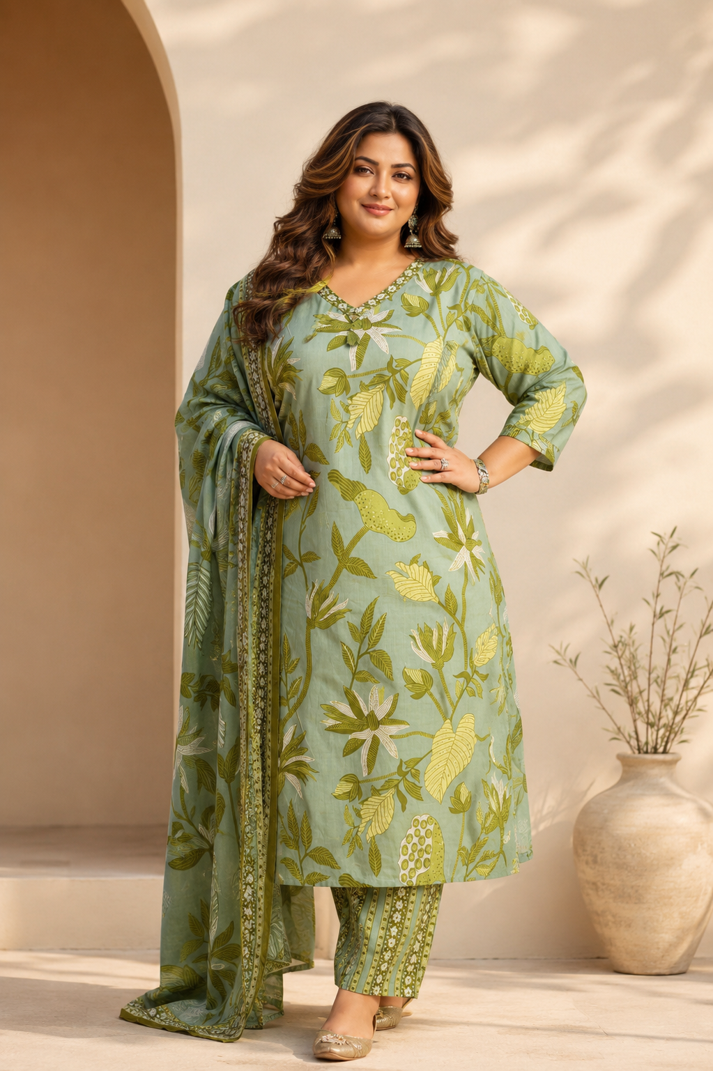 Sage Green Botanical Printed Suit